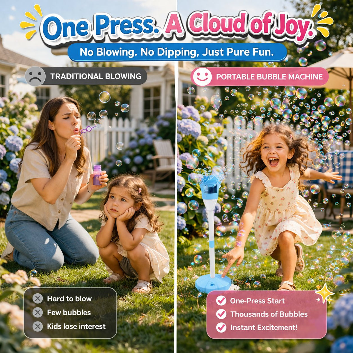 ✨ One-Button Bubble Machine – LED Lights, Day & Night Fun, for Kids & Parties ☃