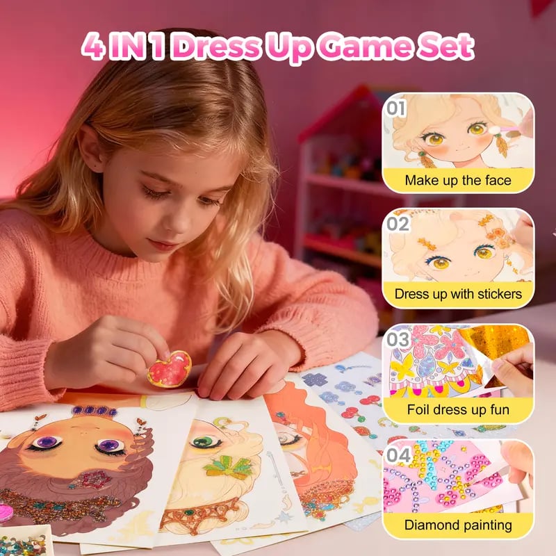2026 New Top Best Gift ✨ Special Diamond Painting & Princess Book Makeup Craft Kits Foil Art Books Set Play on Paper