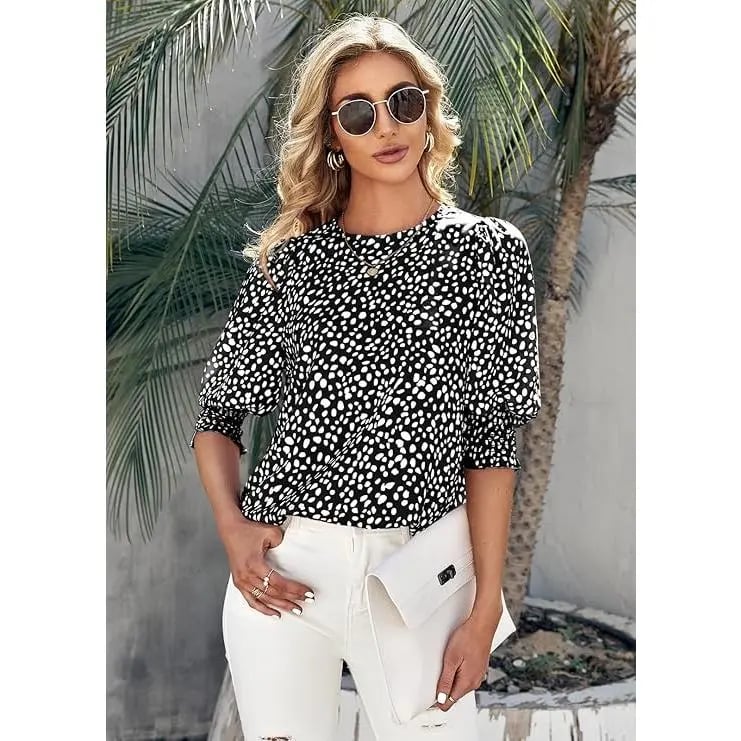 🌓Last Day 49% OFF- Women's Polka Dot 3/4 Sleeve Blouse Tops Ladies