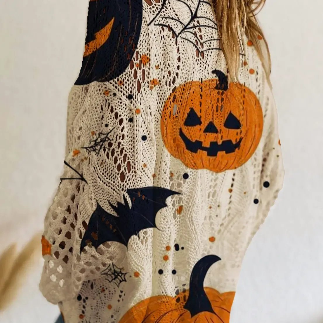 Halloween Themed Knit Pullover, Long Sleeve Soft Casual Fall Sweater for Women