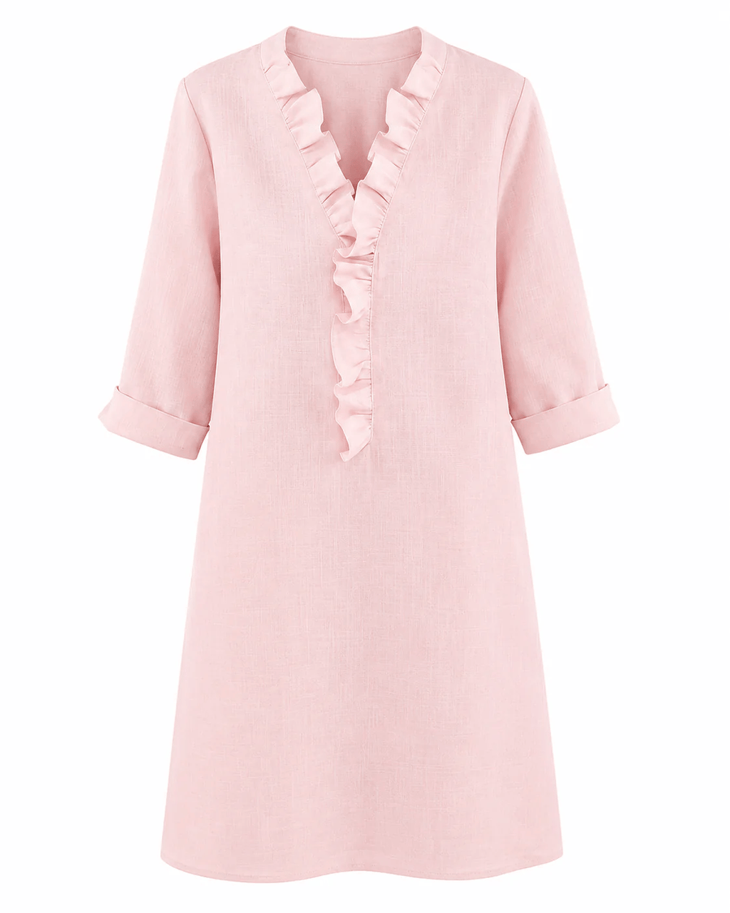 🌓Last Day 49% OFF- Solid-Color Dress with Ruffled V-Neck
