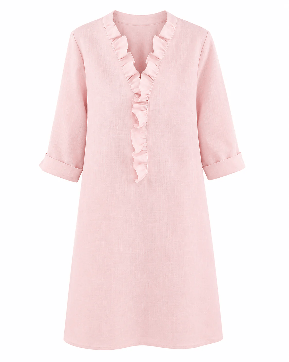 🌓Last Day 49% OFF- Solid-Color Dress with Ruffled V-Neck