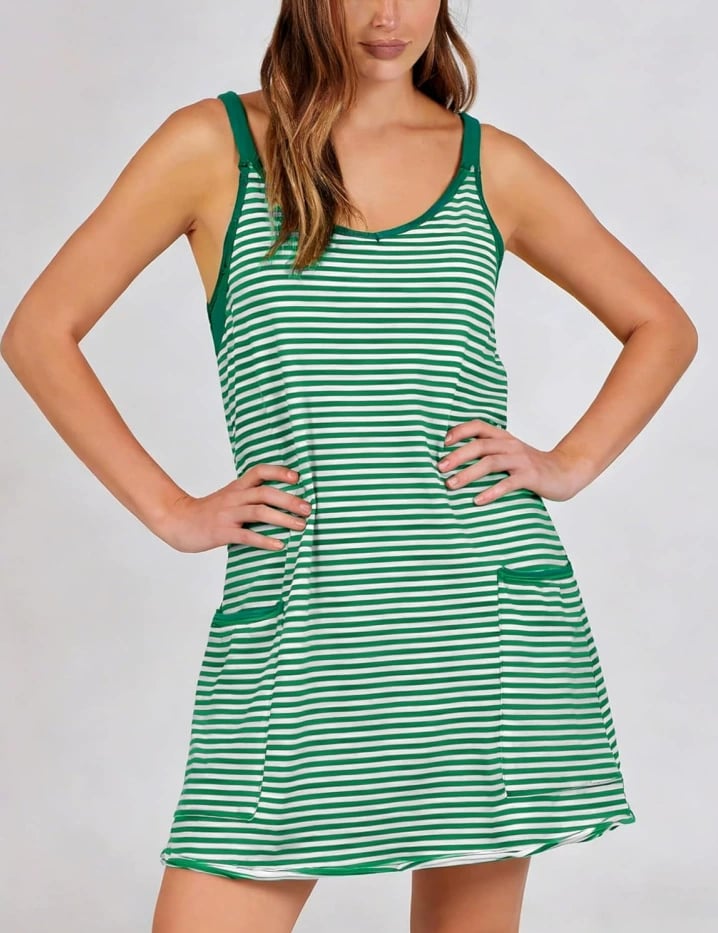 Women's Summer Sleeveless 4th Of July Striped Mini Dress with Built-in Shorts V Neck
