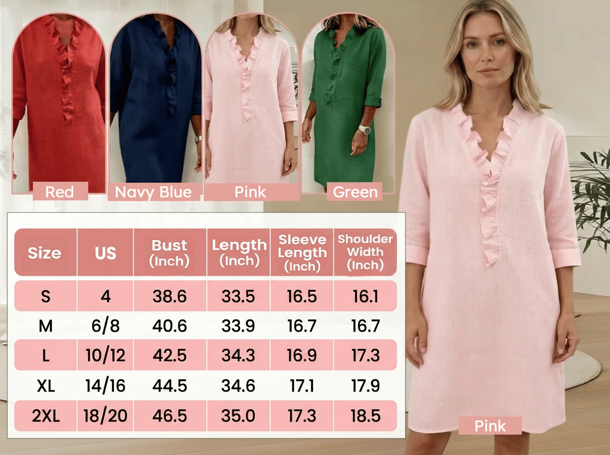 🌓Last Day 49% OFF- Solid-Color Dress with Ruffled V-Neck