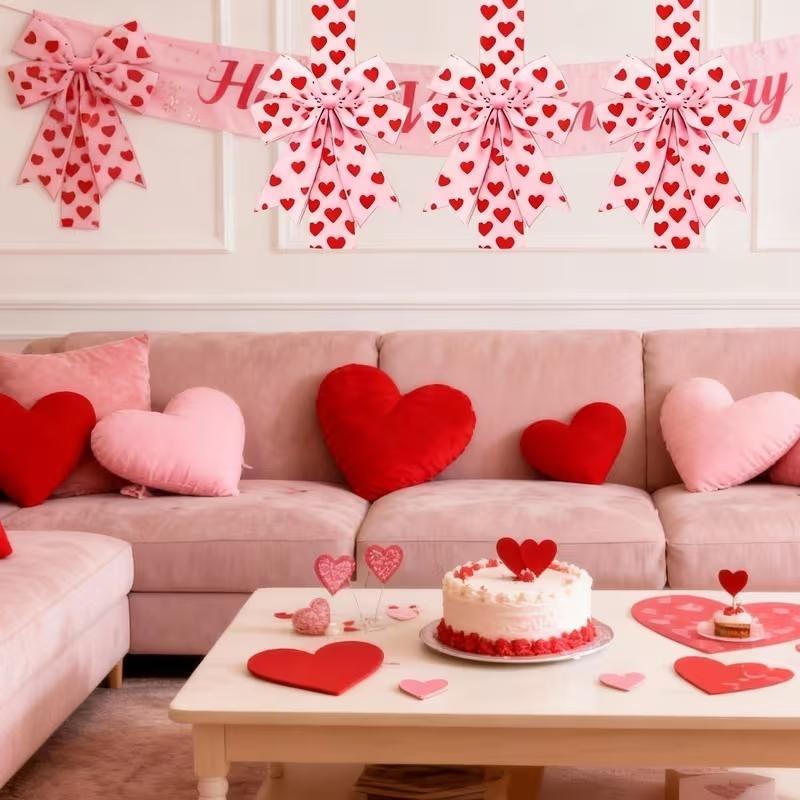 🔥Valentine's Day Pink Heart Large Bow Decoration - 79x2.4 Inches