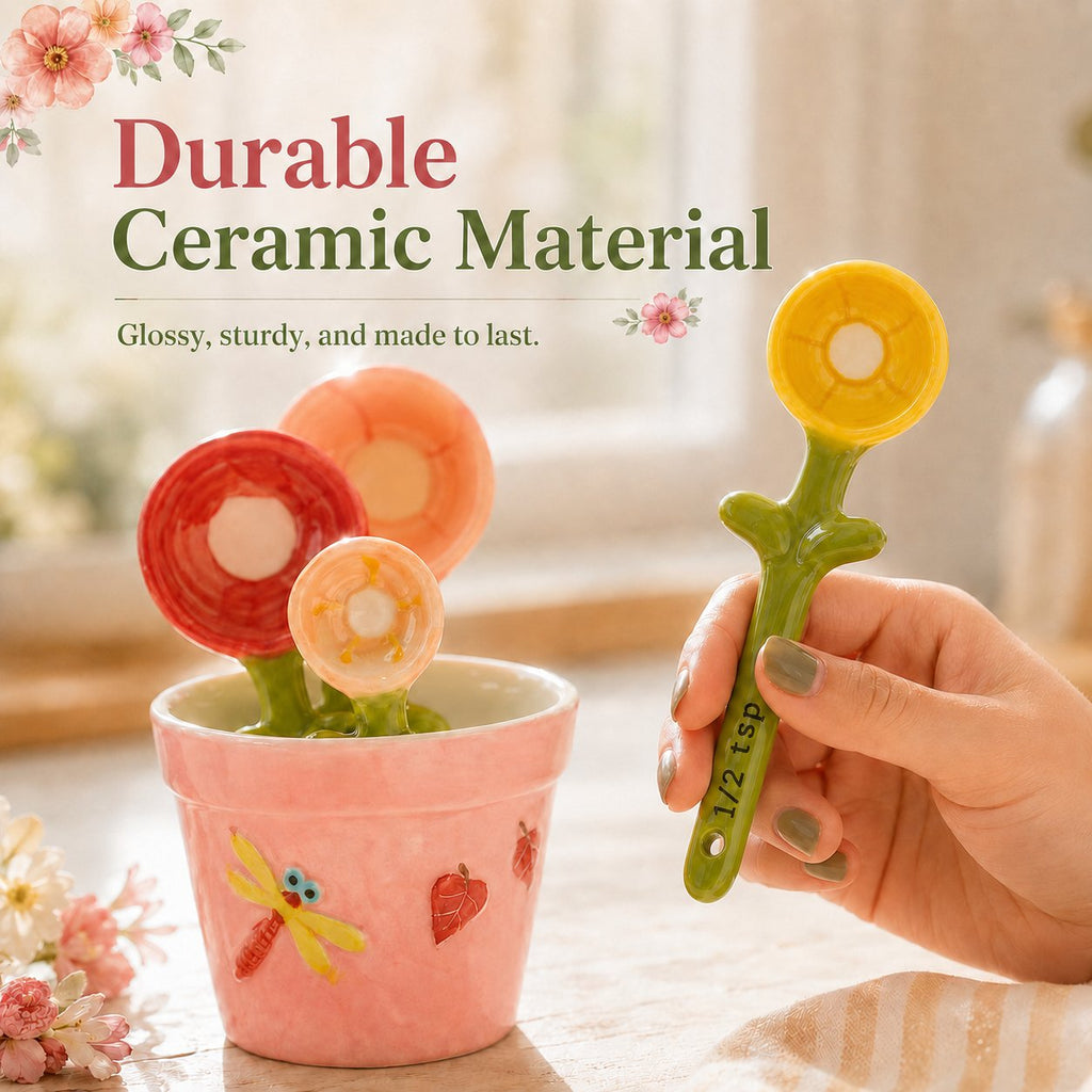 🌸 Flower Pot Ceramic Measuring Spoon Set 🥄