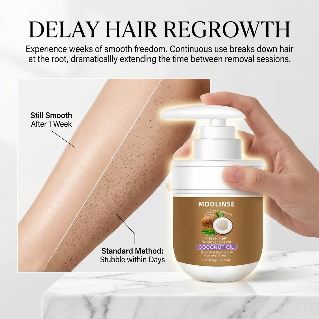 🥥 Painless Hair Removal — Face, Underarms, Legs, & Intimate Areas — Gentle Growth Inhibition: Coconut Hair Removal Cream