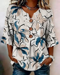 🔥🔥Hot Sale V-Neck Floral Ruffle Three-Quarter Sleeve Blouse