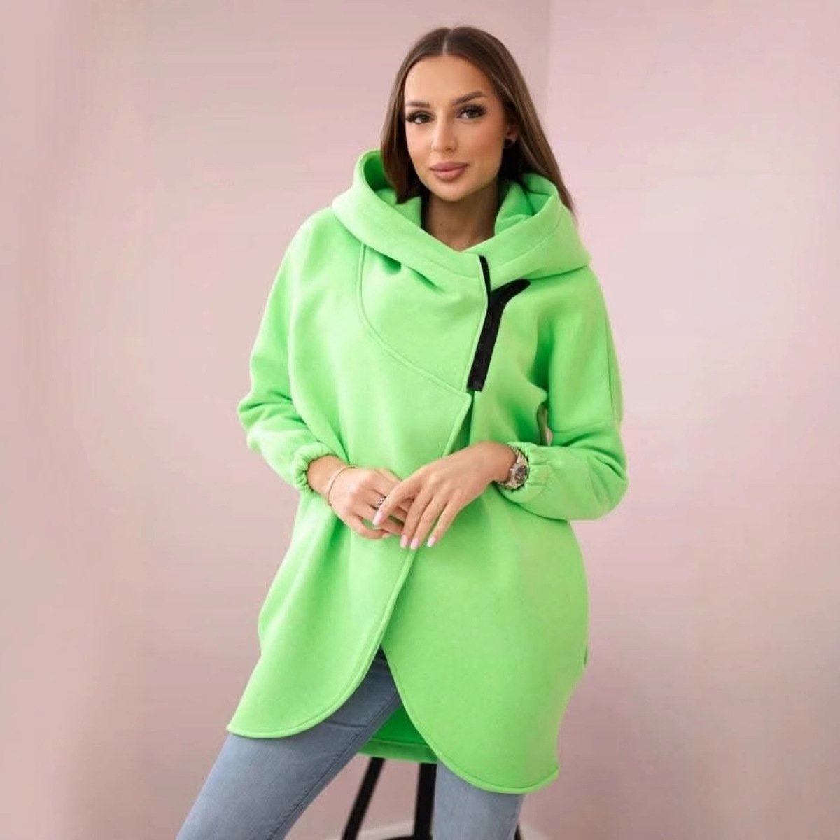 Women's Plus Size Hooded Sweatshirt, Half-zip Fashion Design