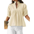 ✨Womens V Neck Puff Sleeve Blouse Babydoll Peplum Tops Dressy Casual Pleated Loose Fit Shirts💕