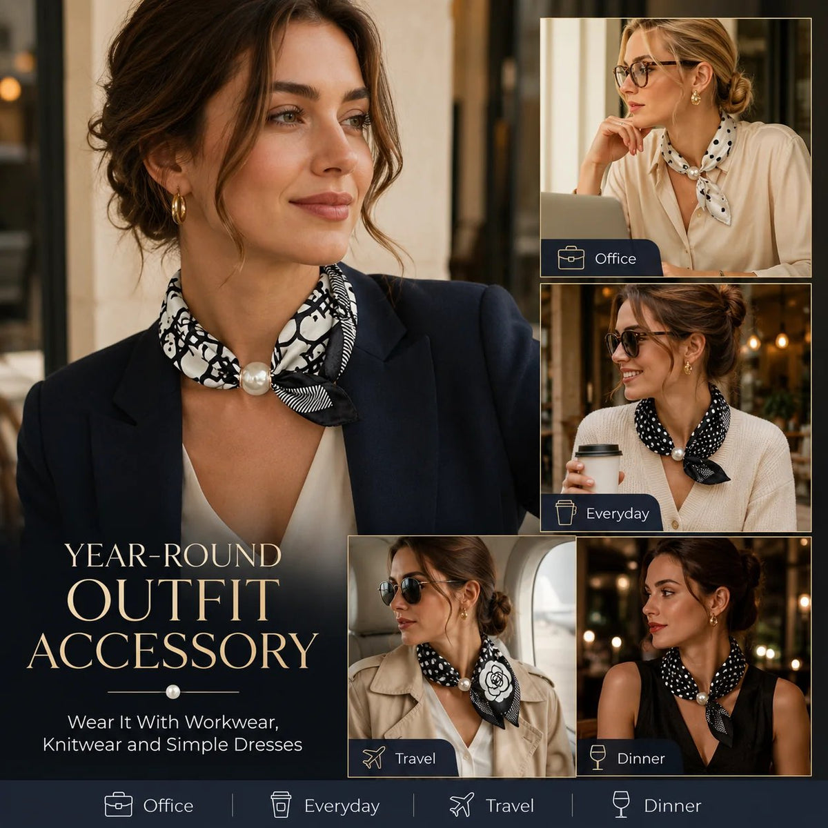 🏆25K+ SOLD 🔥 Effortless Glamour: Pop-On Pearl Necklace Scarf 🧣